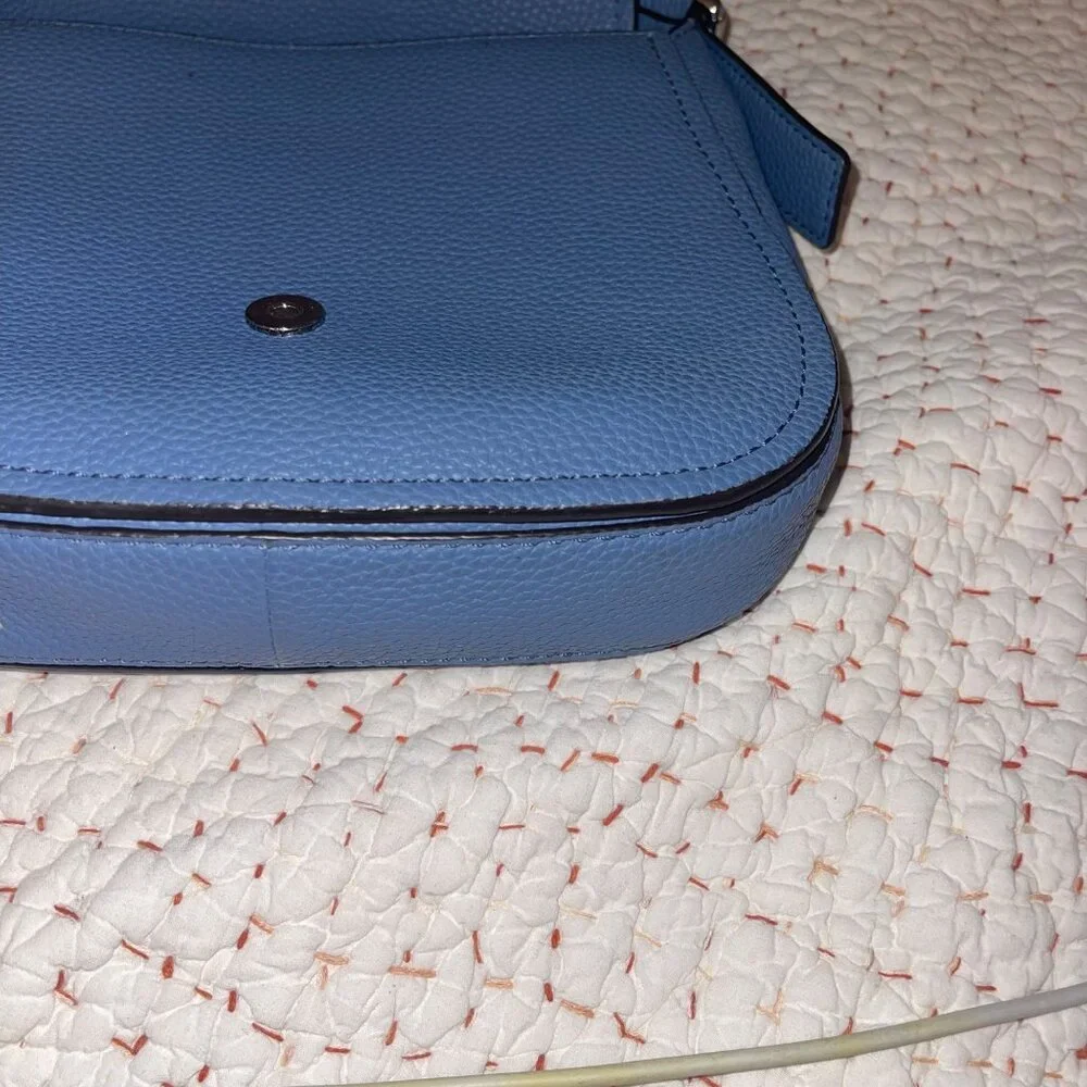 Michael Kors Womens Saddle Bag Maxine Large Blue Pebbled Leather Casual - Picture 3 of 16